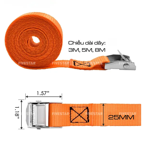 Dây chằng khóa cam bản 25mm tải 250kg