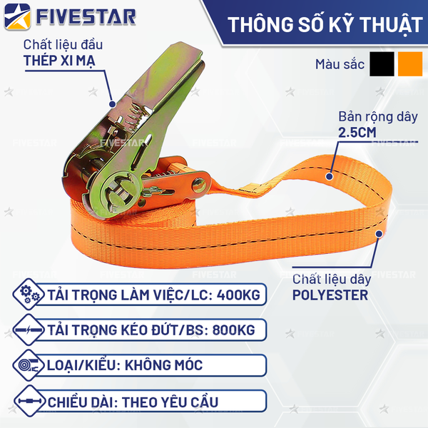 Dây tăng đơ bản 25mm tải 800kg không móc