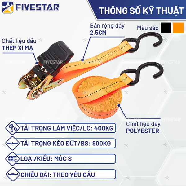 Dây tăng đơ bản 25mm tải 800kg móc S
