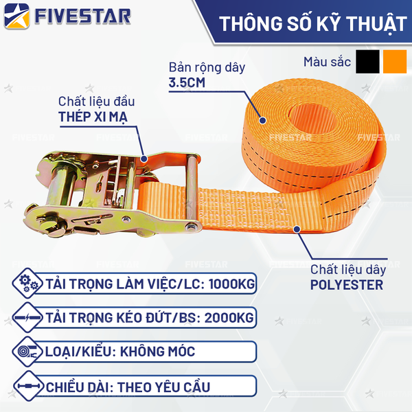 Dây tăng đơ bản 35mm tải 2 tấn không móc