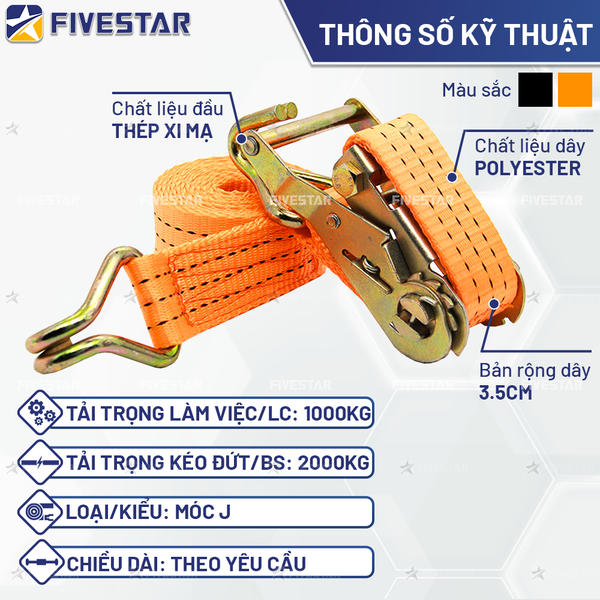 Dây tăng đơ bản 35mm tải 2 tấn móc J