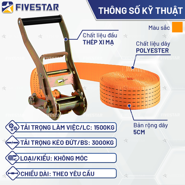 Dây tăng đơ bản 50mm tải 3 tấn không móc