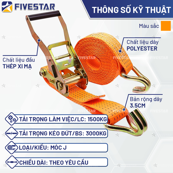 Dây tăng đơ bản 50mm tải 3 tấn móc J