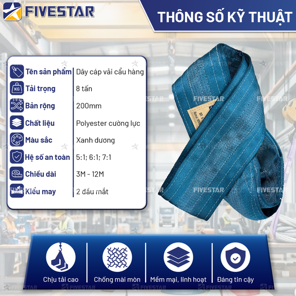 Dây cáp vải tải 8 tấn