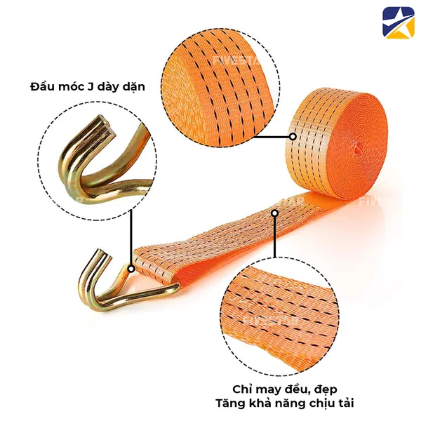 Dây tăng đơ bản 50mm tải 3 tấn móc J