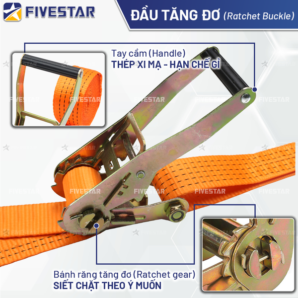 Dây tăng đơ bản 50mm tải 5 tấn không móc