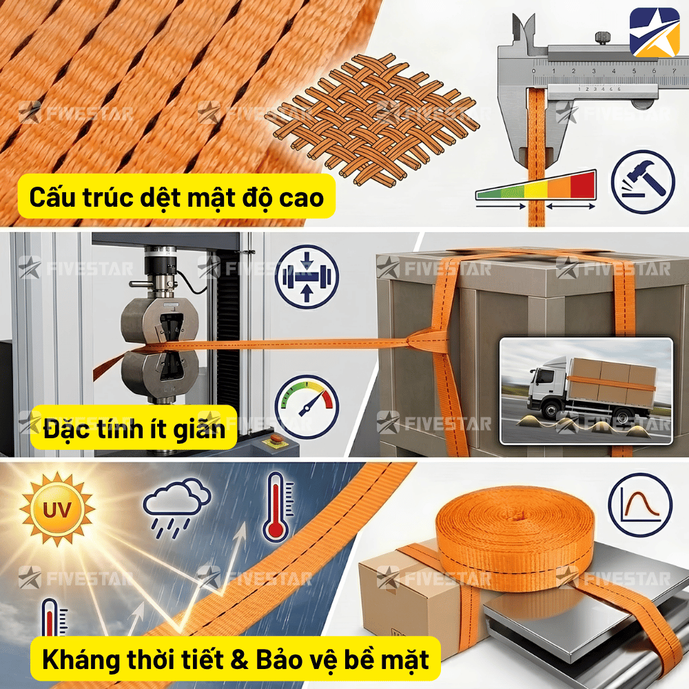 Ưu điểm cấu trúc dệt dây đai Polyester Fivestar Ưu điểm cấu trúc dệt dây đai Polyester Fivestar