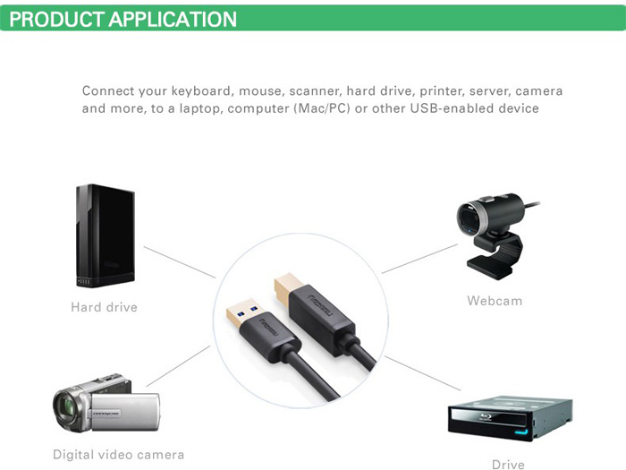Cáp máy in USB 3.0 AM to BM dài 2M Ugreen 10372