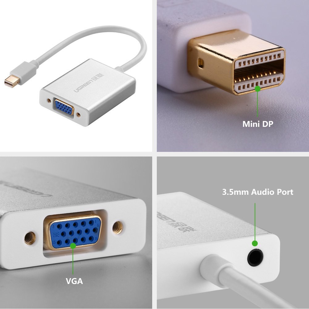 Cáp chuyển Mini Displayport to VGA có Audio Ugreen 10437 Cáp chuyển Mini Displayport to VGA có Audio Ugreen 10437