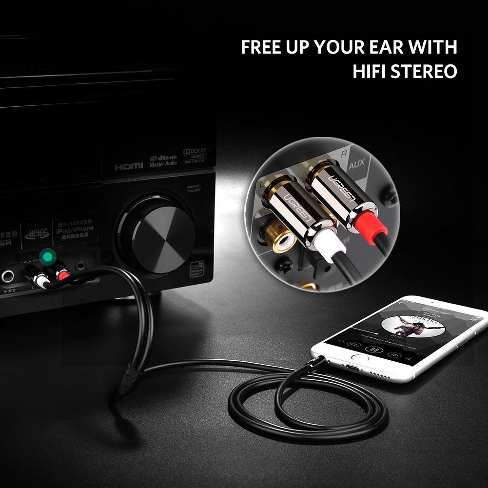 Cáp âm thanh 1 ra 2 RCA dài 2M Ugreen 10584 Cáp âm thanh 1 ra 2 RCA 2M Ugreen 10584