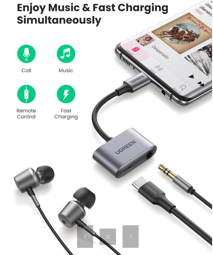 Cáp chuyển âm thanh Type C to 3.5mm + PD sạc Ugreen 60164 Cáp chuyển âm thanh Type C to 3.5mm + PD sạc Ugreen 60164