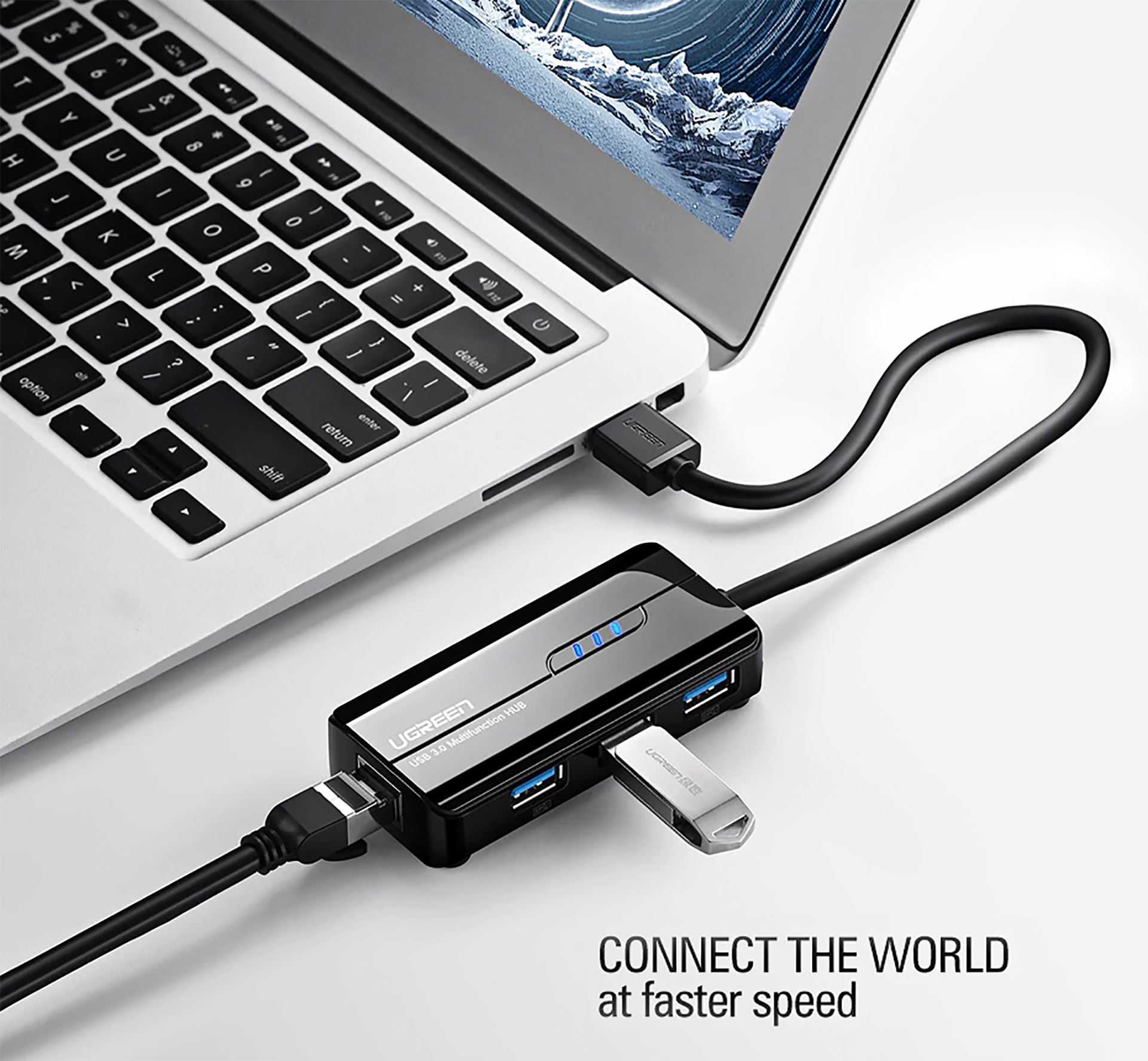 Bộ chia USB 3.0 4 cổng + RJ45 1000 Mbs Ugreen 20265 Bộ chia USB 3.0 4 cổng + RJ45 1000 Mbs Ugreen 20265