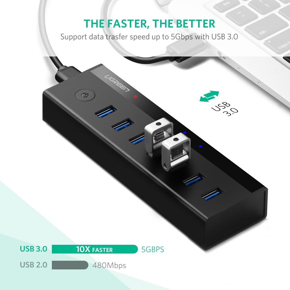 Bộ chia USB 3.0 ra 7 cổng hỗ trợ nguồn 5V/2A Ugreen 30845