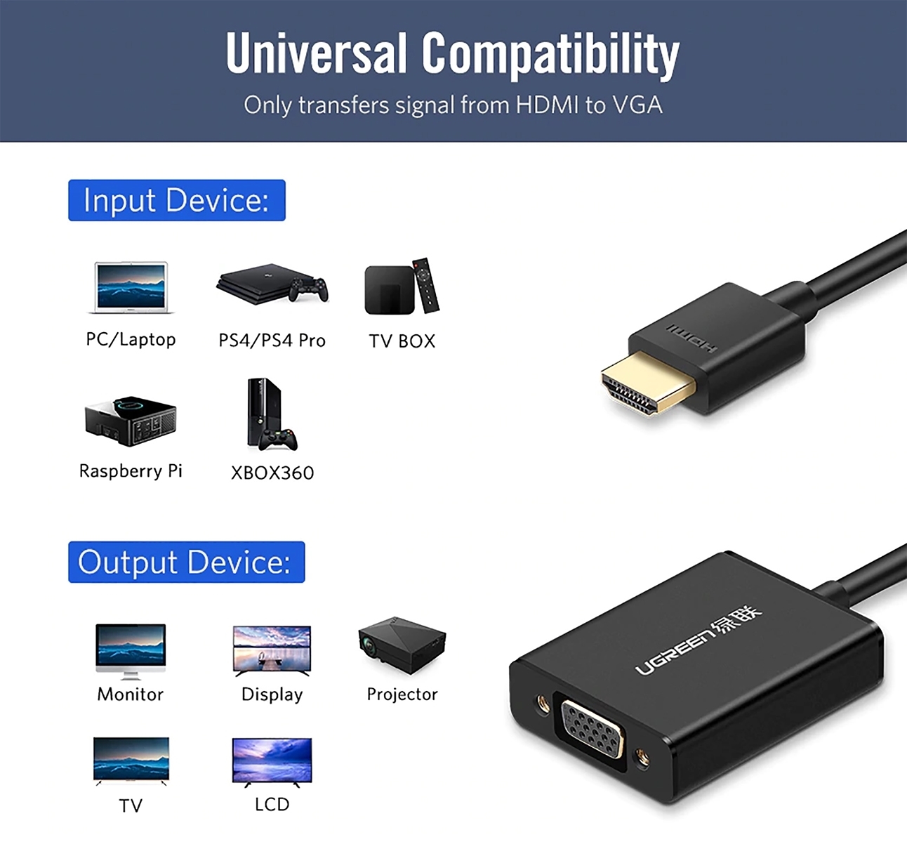 Cáp chuyển HDMI to VGA + Audio Ugreen 40212