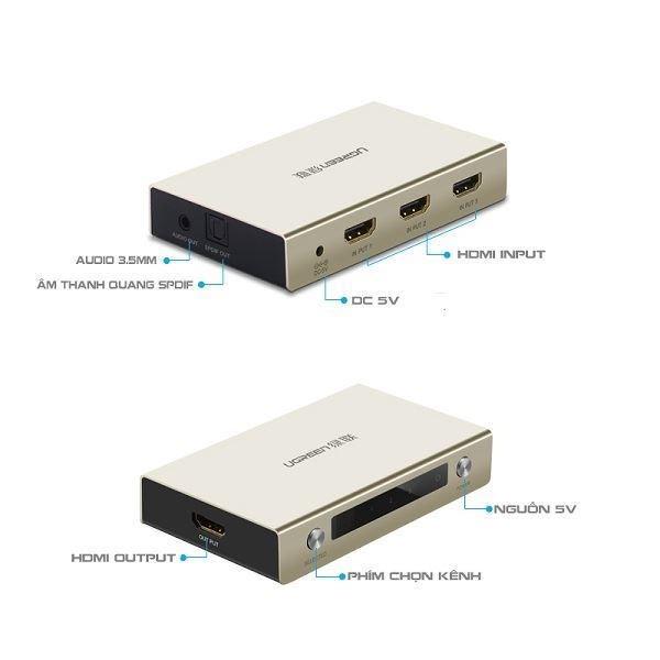 Bộ gộp HDMI 3 Vào 1 Ra + Optical và Audio Ugreen 40369