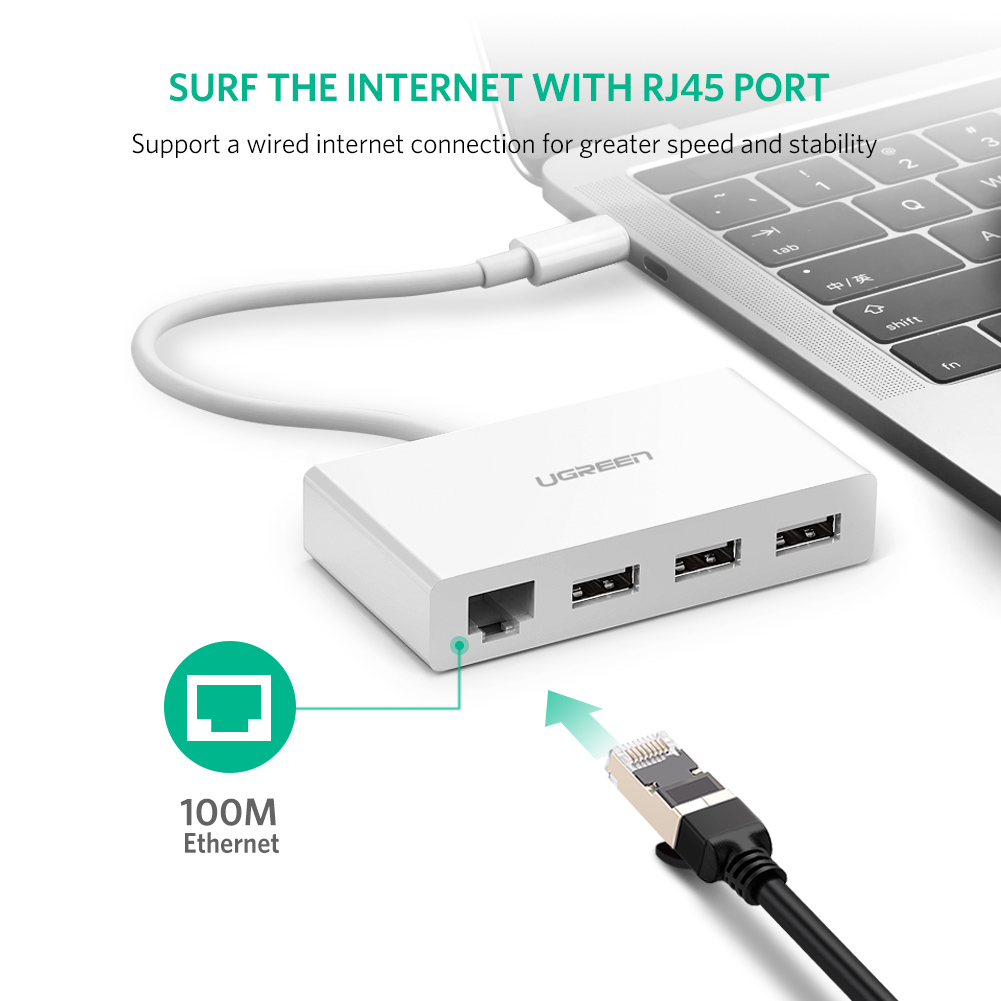 Bộ chia USB Type C 4 cổng USB 3.0 + LAN Ugreen 40382