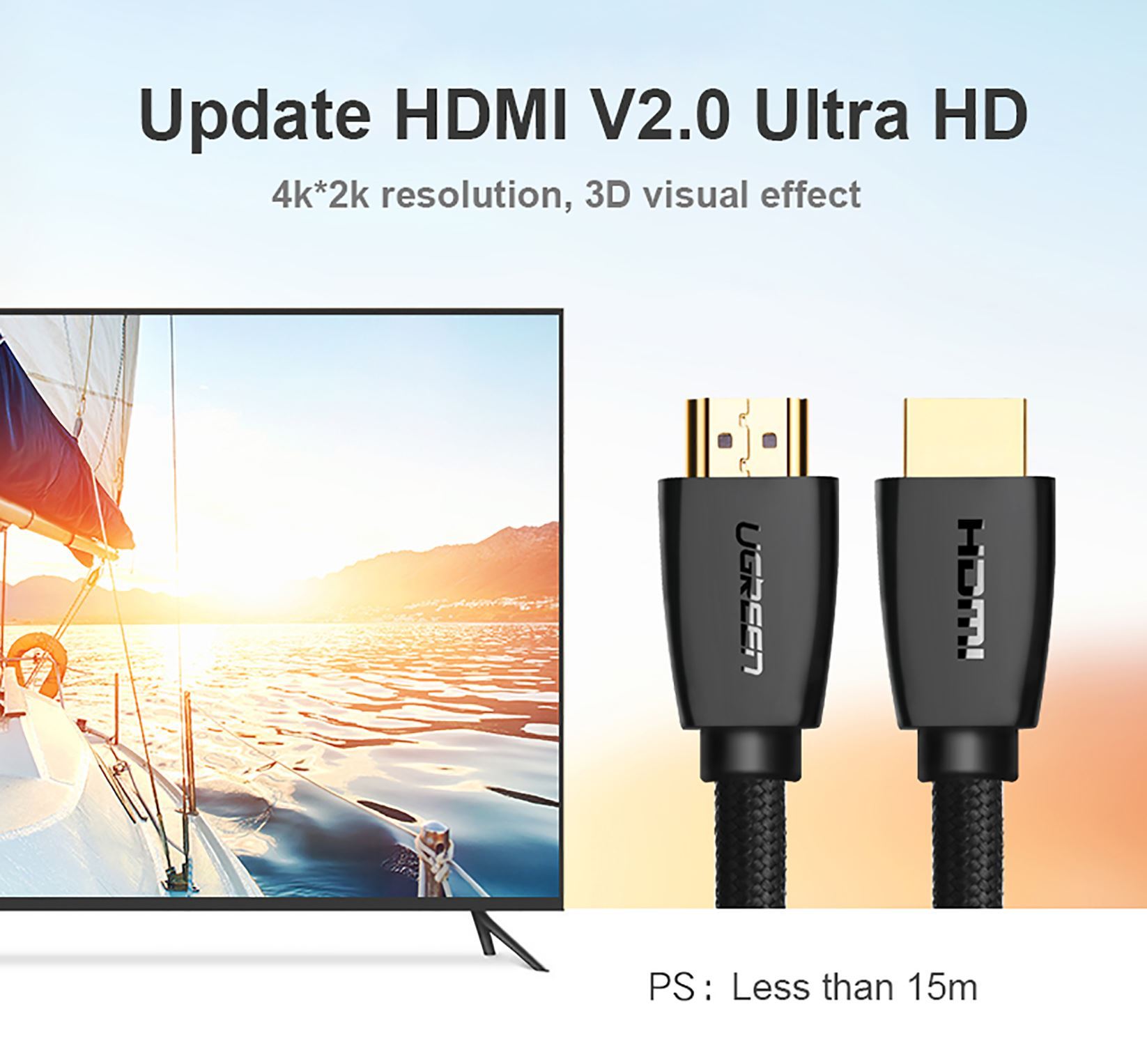 Cáp HDMI 2.0 dài 2m hỗ trợ full HD 4Kx2K Ugreen 40410 Cáp HDMI 2.0 dài 2m hỗ trợ full HD 4Kx2K Ugreen 40410