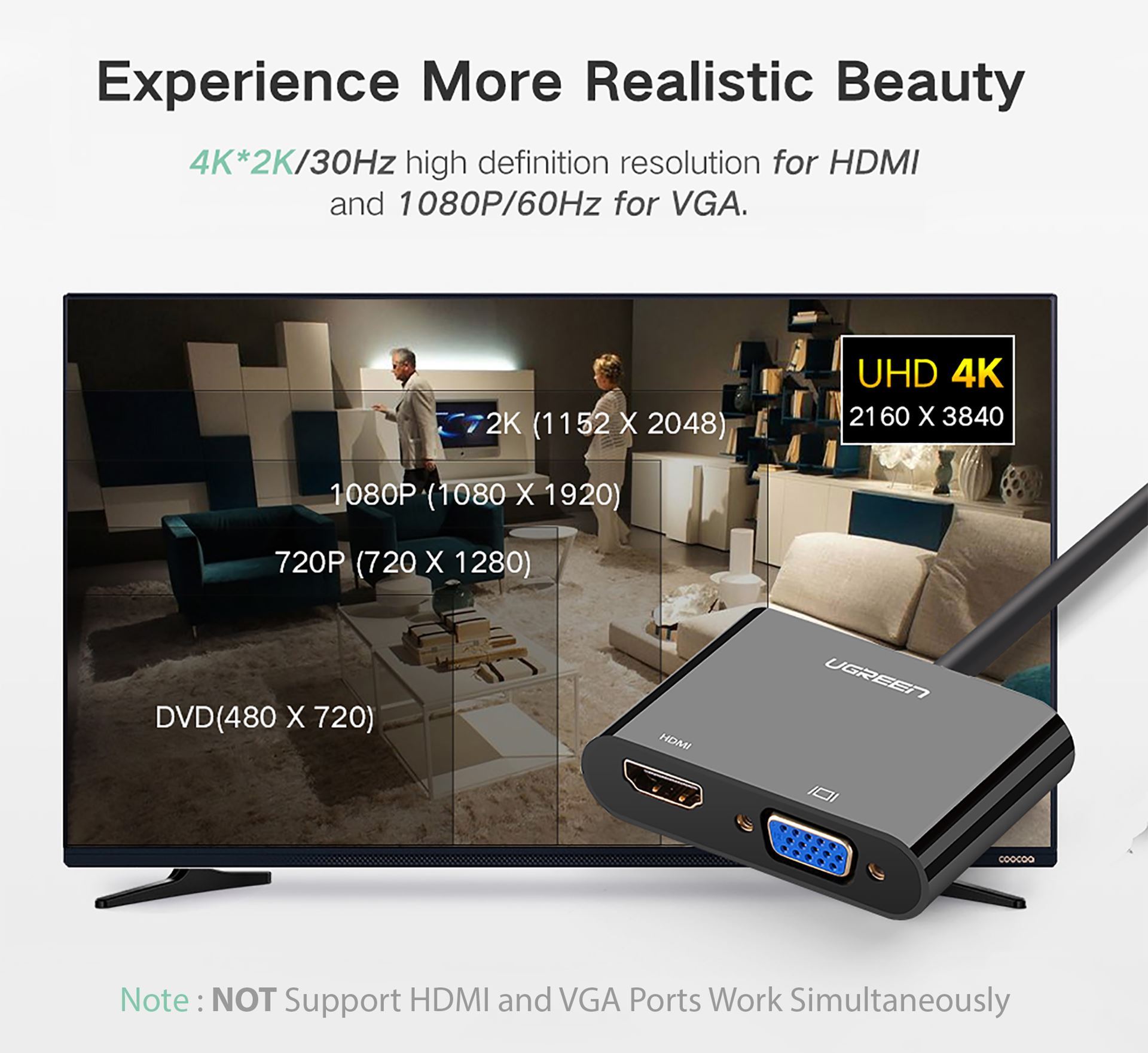 Cáp Chuyển HDMI to VGA+ HDMI Ugreen 40744 Cáp Chuyển HDMI to VGA+ HDMI Ugreen 40744