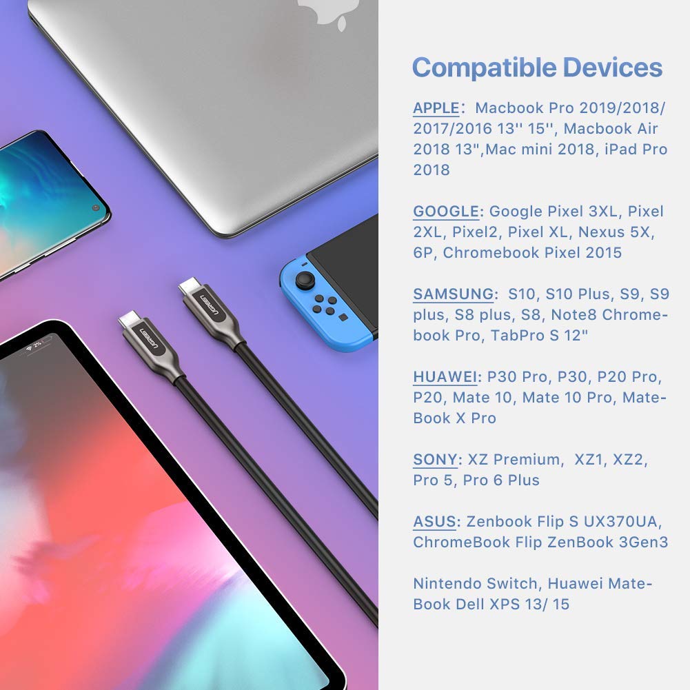 Cáp Type C to Type C dài 0.5m Ugreen 50229 Cáp Type C to Type C dài 1.5m Ugreen 50230