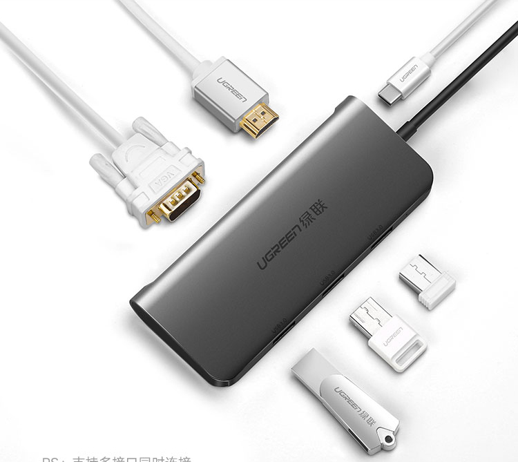 Bộ chuyển Type C sang HDMI/VGA + Hub USB 3.0 Ugreen 50319