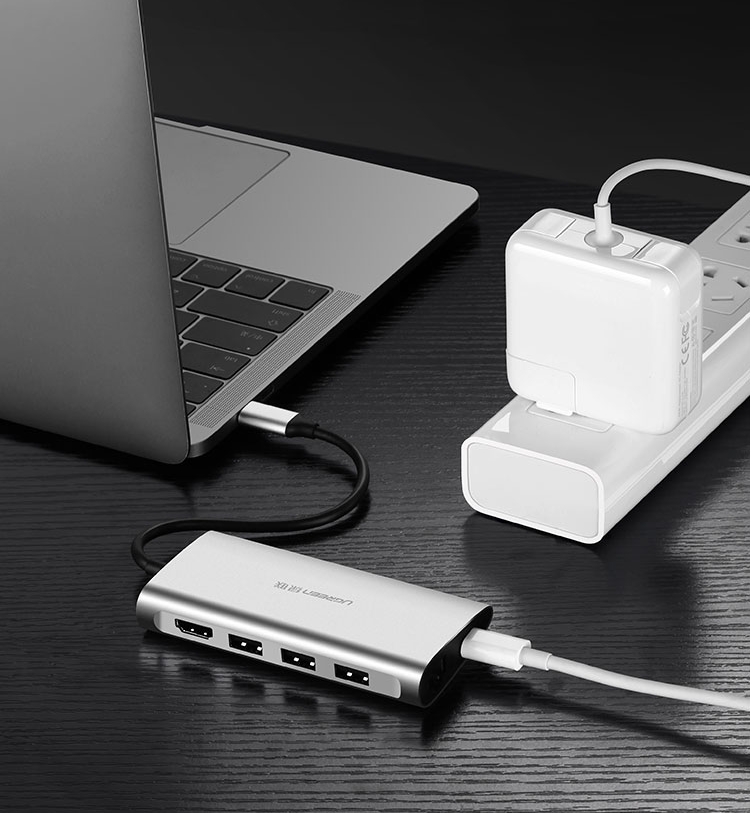 Bộ chuyển đa năng USB Type-C to HDMI+ Lan + USB 3.0 + SD/TF + sạc Type-C Ugreen 50516