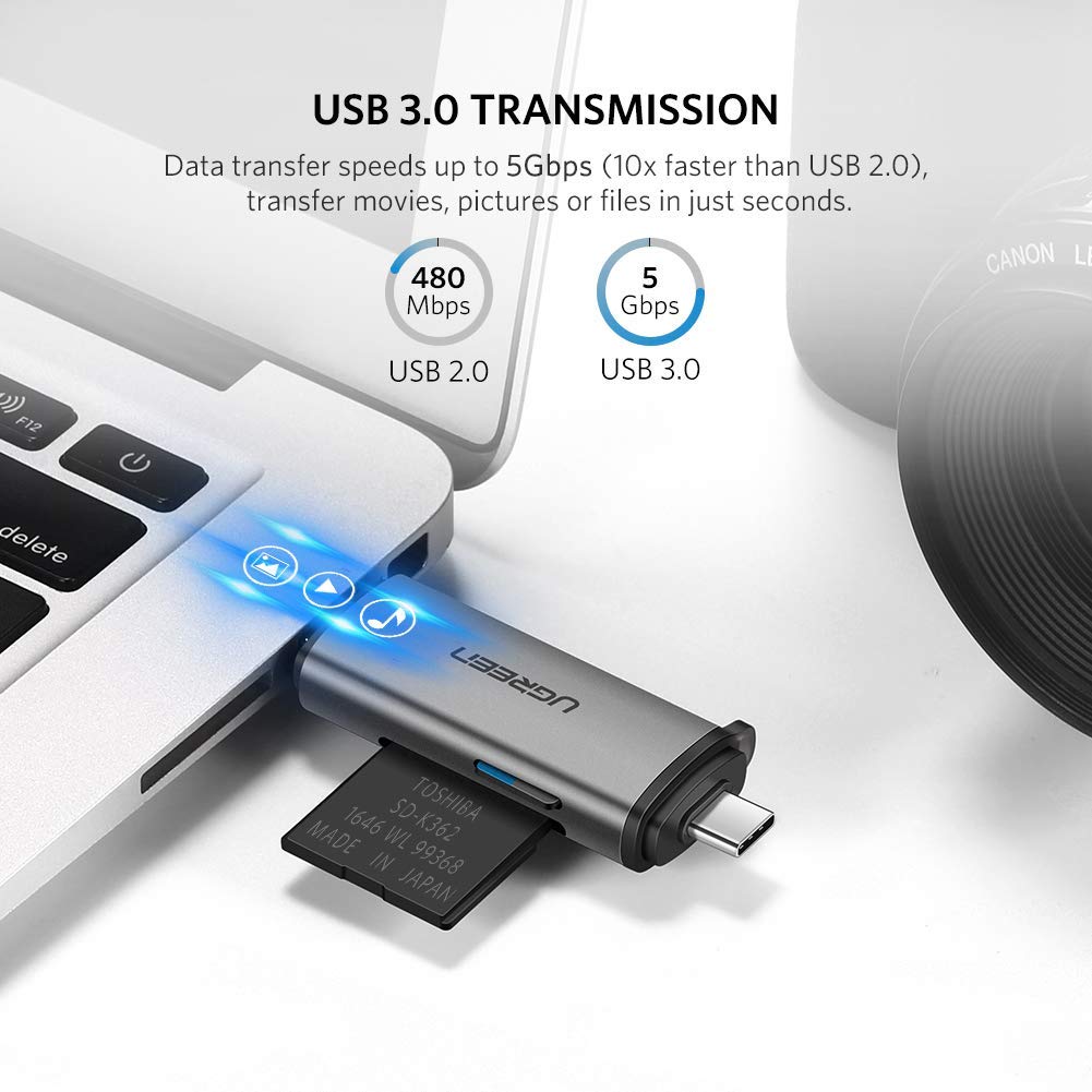 Đầu đọc thẻ USB 3.0 + Type C cho thẻ SD/TF Ugreen 50706 Đầu đọc thẻ USB 3.0 + Type C cho thẻ SD/TF Ugreen 50706