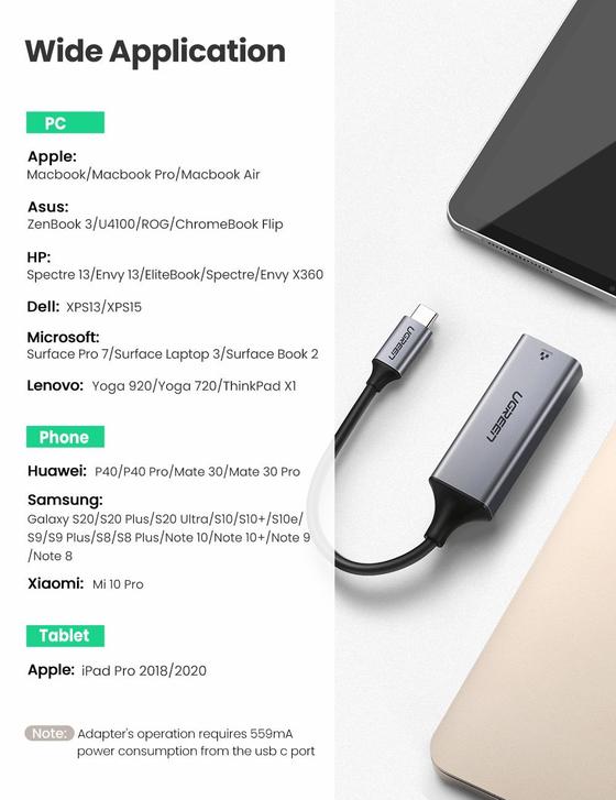 Cáp chuyển Type C sang LAN 1Gbps Ugreen 50737 Cáp chuyển Type C sang LAN 1Gbps Ugreen 50737