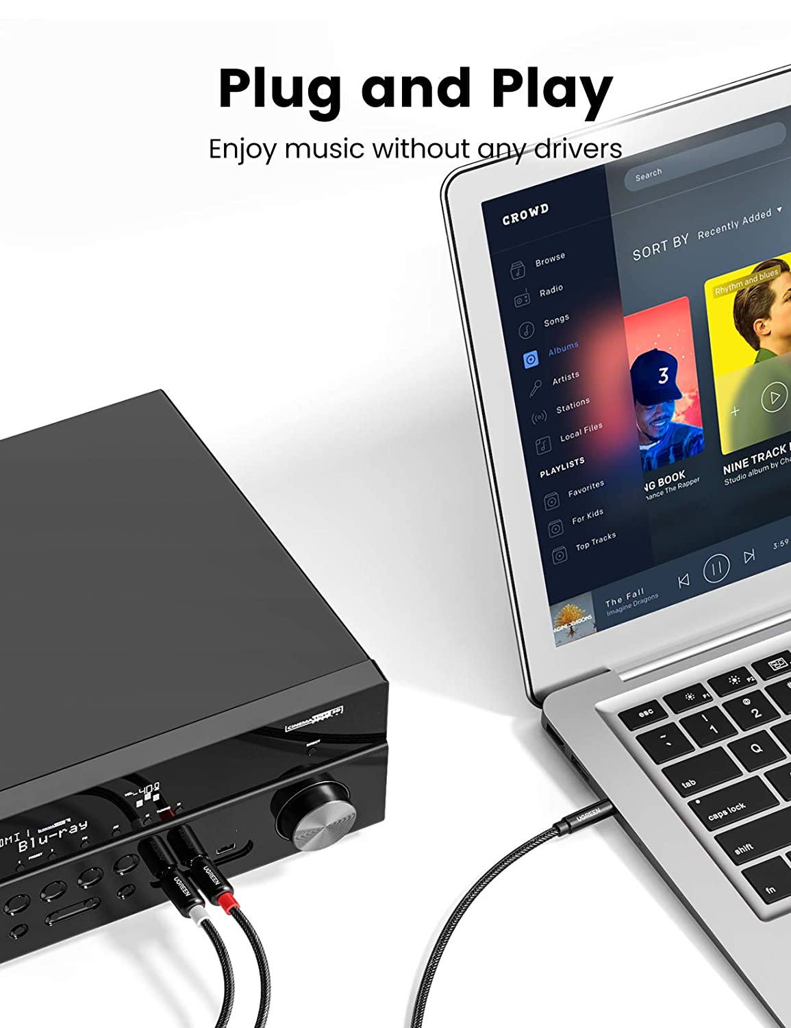 Cáp âm thanh 1 ra 2 RCA dài 1M Ugreen 60240 Cáp âm thanh 1 ra 2 RCA dài 1M Ugreen 60240