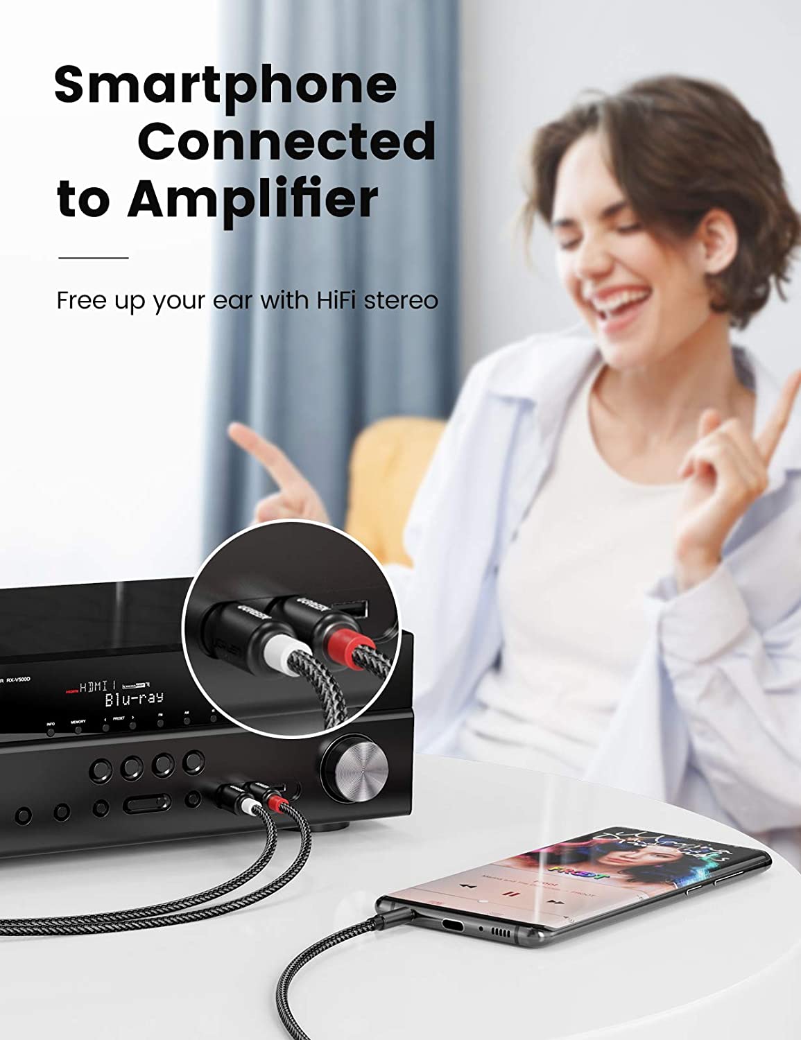 Cáp âm thanh 1 ra 2 RCA dài 1M Ugreen 60240 Cáp âm thanh 1 ra 2 RCA dài 1M Ugreen 60240