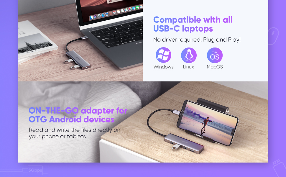 Bộ chia USB Type C 4 cổng USB 3.0 Ugreen 70336 Bộ chia USB Type C 4 cổng USB 3.0 Ugreen 70336