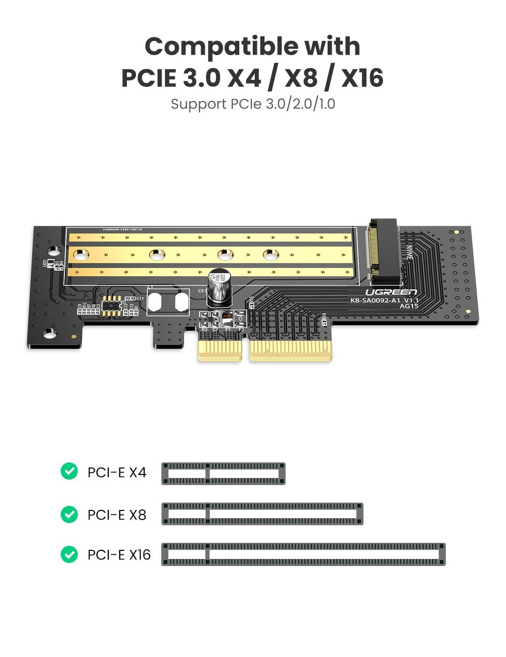 Card chuyển đổi SSD NVMe M.2 PCIe 2280 to PCI-E 3.0 4X Ugreen 70503
