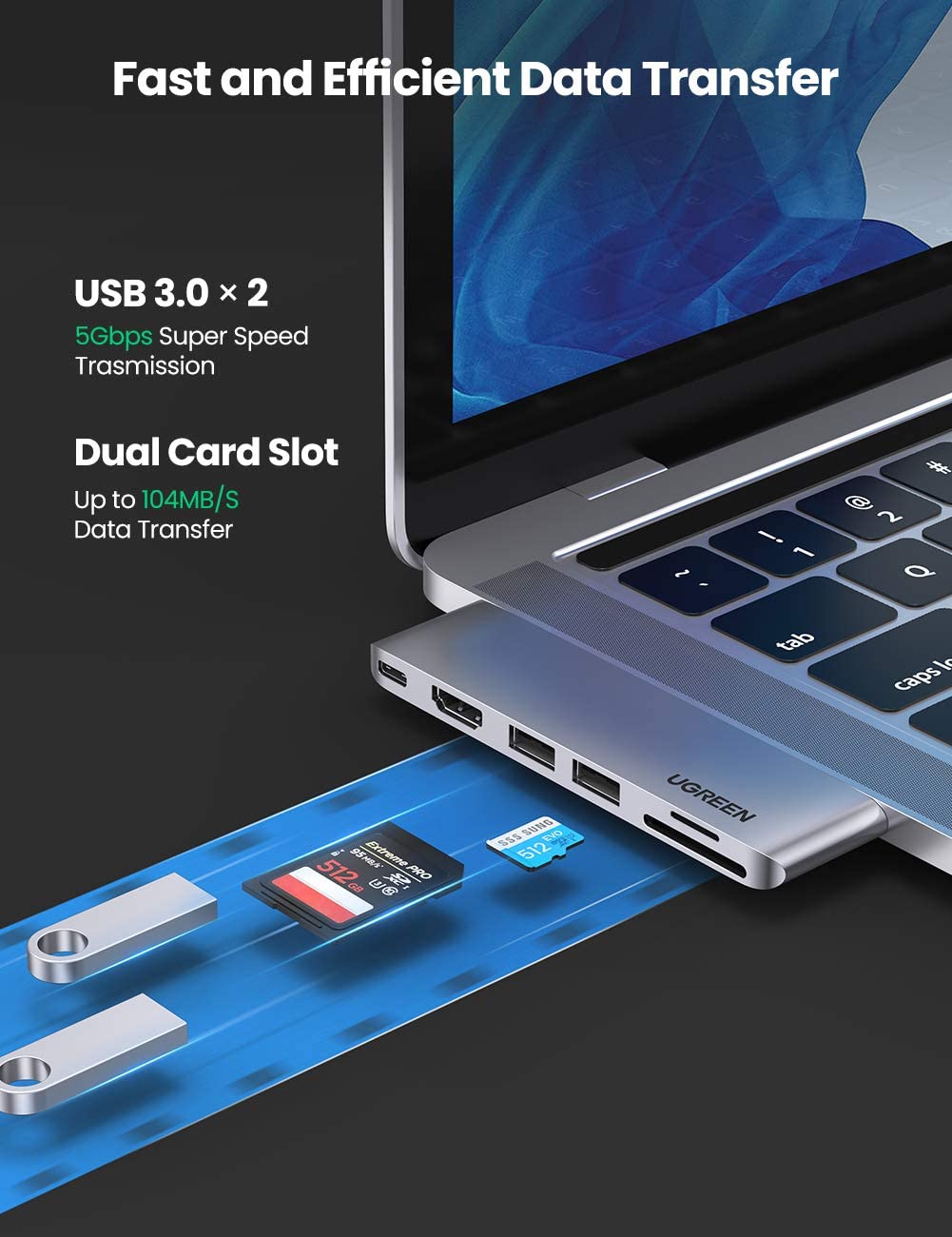 Bộ chuyển Dual USB Type C to HDMI+USB 3.0+ Card Reader + Type C Ugreen 80856 Bộ chuyển Dual USB Type C to HDMI+USB 3.0+ Card Reader + Type C Ugreen 80856