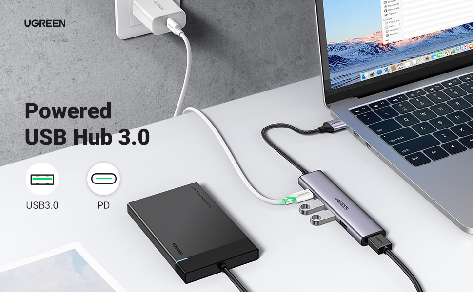 Bộ chia USB 3.0 ra 4 cổng Ugreen 20805 vỏ nhôm Bộ chia USB 3.0 ra 4 cổng Ugreen 20805 vỏ nhôm