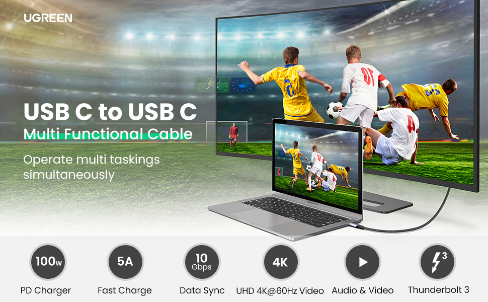 Cáp USB Type-C 3.1 Gen2 dài 1M tốc độ 10Gbps, hỗ trợ 4K, PD 100W Ugreen 80150 Cáp USB Type-C 3.1 Gen2 dài 1M tốc độ 10Gbps, hỗ trợ 4K, PD 100W Ugreen 80150