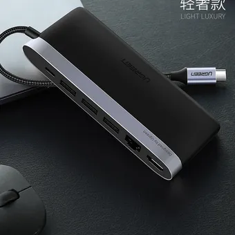 Bộ chuyển đa năng Type C to HDMI+ Lan + USB 3.0 + SD/TF + sạc Type-C Ugreen 50989