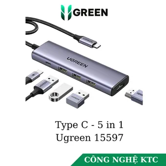 Bộ chuyển Type C To HDMI + 3*USB 3.0 + PD Power 4K@60Hz  Ugreen 15597 CM511