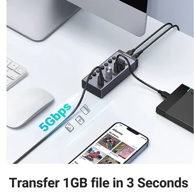 Bộ HUB chia 7 cổng USB 3.0 có công tắc Ugreen 90305