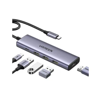 Bộ chuyển Type C To HDMI + 3*USB 3.0 + PD Power 4K@30Hz  Ugreen 15596