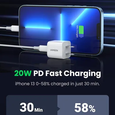 Sạc USB C chuẩn PD 20W màu trắng Ugreen 10219