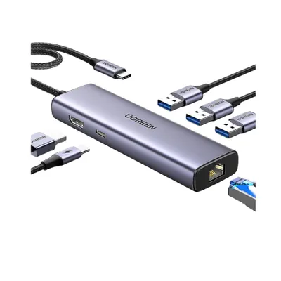 Bộ chuyển Type C sang HDMI 4K@30Hz + USB 3.0 + Lan 1Gbps + Sạc PD 100W Ugreen 15598