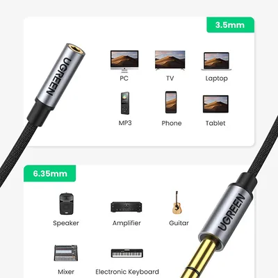 Cáp chuyển 3.5mm cái sang 6.5m đực dài 25cm Ugreen 20498