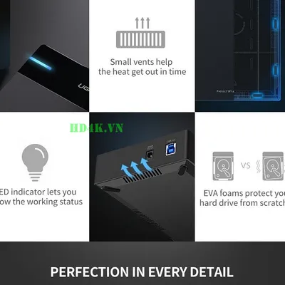 Hộp đựng ổ cứng 3.5 inch Sata/USB 3.0 hỗ trợ 10TB Ugreen 50422