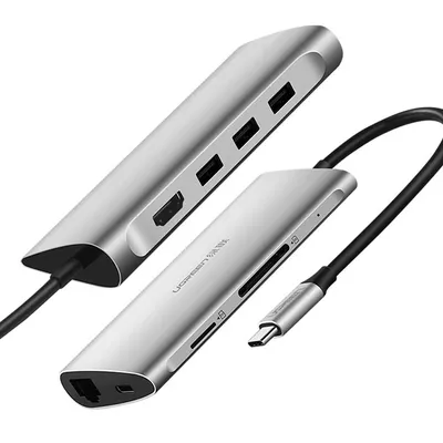 Bộ chuyển đa năng USB Type-C to HDMI+ Lan + USB 3.0 + SD/TF + sạc Type-C Ugreen 50516