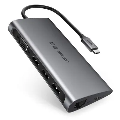 Bộ chuyển USB Type C to VGA + Lan + USB 3.0 + SD/TF + sạc Type-C Ugreen 50539