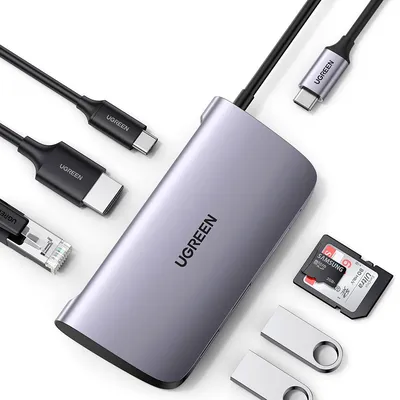 Bộ chuyển Type-C to HDMI + Lan +  USB 3.0 +  SD/TF + PD Type-C 100W Ugreen 50852