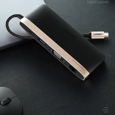Bộ chuyển USB Type C to HDMI +VGA +USB 3.0+ LAN 1Gbps+ Card Reader  Ugreen 50988