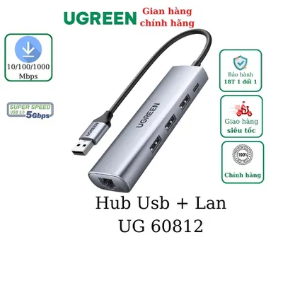 Bộ chia USB 3.0 ra 3 cổng USB 3.0 + Lan 1000Mbps Ugreen 60812