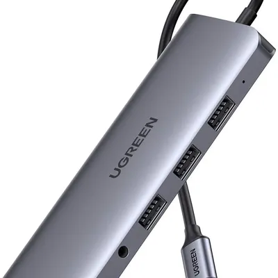 Bộ chuyển USB Type C to HDMI + VGA + USB 3.0 + LAN 1Gbps + Card Reader + 3.5mm Ugreen 80133