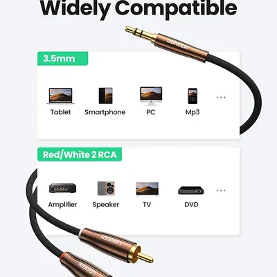 Cáp âm thanh 3.5mm ra 2 RCA dài 2M  cao cấp Ugreen 80847