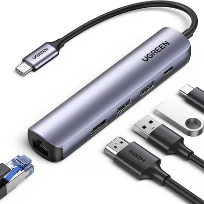 Bộ chuyển đổi USB-C sang 2*USB 3.0+HDMI+RJ45 Ugreen ( 10919)